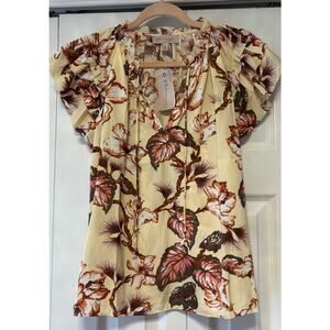 NWT PHILOSOPHY Women's Yellow Floral Hi Lo Semi Sheer Lightweight Blouse S